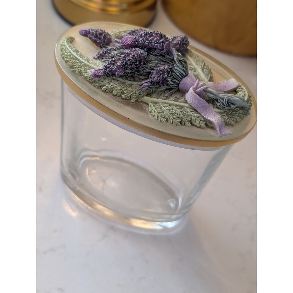 Clear Glass Trinket Jar with 3D Embossed Lavender Floral Lid - Picture 2 of 5